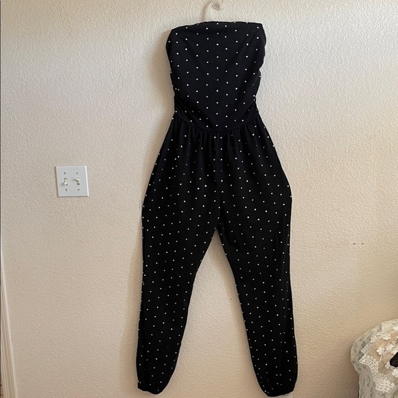 Moda International Black Jumpsuit with White Dots - Picture 1 of 7